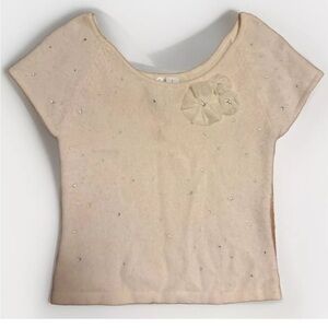 Twiggy Cream Angora Blend Sweater Rhinestones Tulle Medallion Size Large